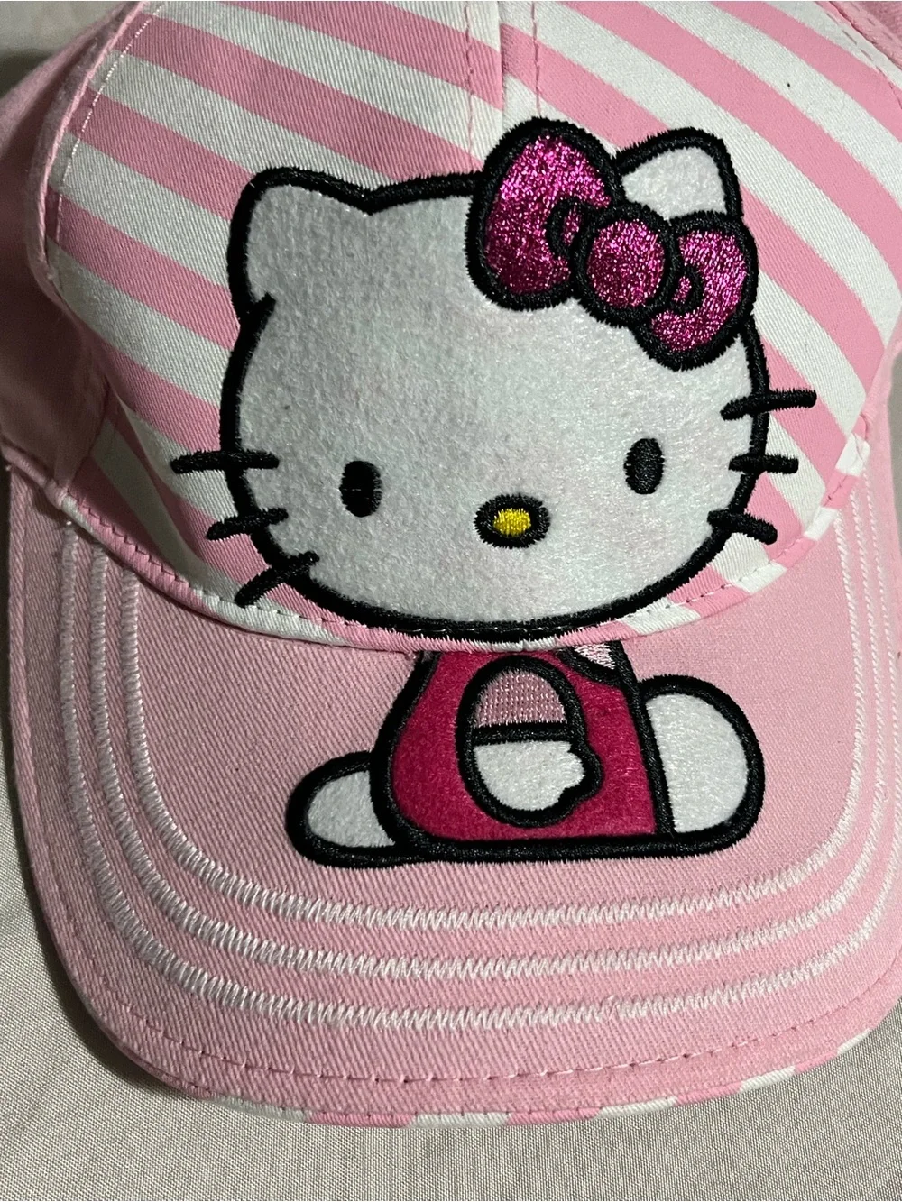 Hello Kitty Pink & White Striped Cap with Bow Embroidery Kids New with Tags